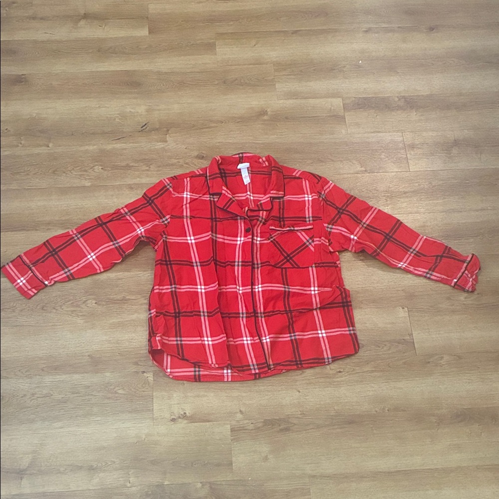 Wondershop Red and Black Christmas‎ Plaid Button Down 100% cotton Flannel NWOT